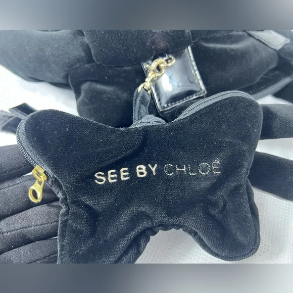 See by Chloé Black Velvet Tote Bag with Butterfly Charm & Dust Bag - Picture 11 of 12